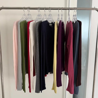 Tencel Layered Henley Neck Long Sleeve Tencel Wool Long Sleeve T-shirt