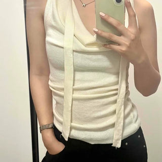 Halter Neck Drape Neck Sleeveless Knit