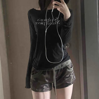 Wide Low-Rise Cargo Lettering Patch Embroidery Shorts