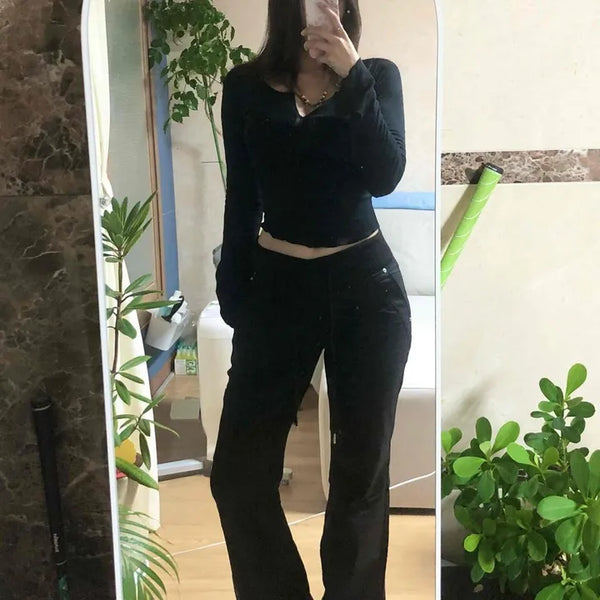 Lyocell Spandex 3D S-Line Cinched Waist & Hip Volume Low-Rise Ribbed Bootcut Long Pants