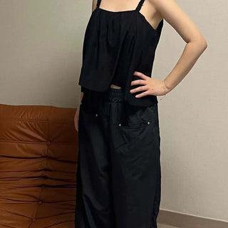 Square Neck Shirred Loose Fit Semi-Crop Sleeveless