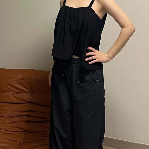 Square Neck Shirred Loose Fit Semi-Crop Sleeveless