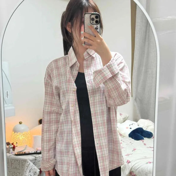 Check Pocket Loose Fit Cotton Blend Shirt