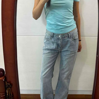Low-Rise Slim Bootcut Washed Jeans