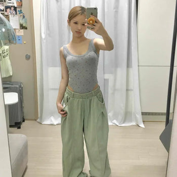 Elastic String Pocket Cut Cotton Woven Balloon Long Pants Set