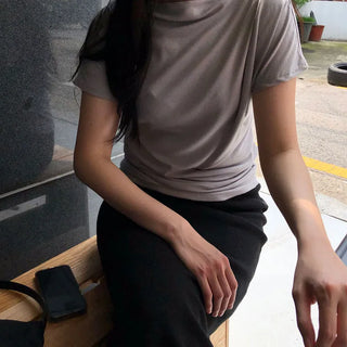 Aman Drape Half-Neck Loose-Fit Women's Short-Sleeve T-Shirt