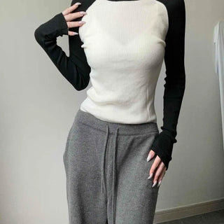 Mayo Raglan Slim Ribbed Knit T-shirt