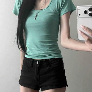 Stretchy Slim Fit Inner Round Neck Short Sleeve T-shirt