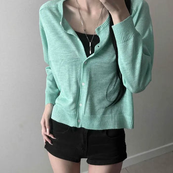 Round Neck See-through Loose Fit UV Protection Knit Cardigan