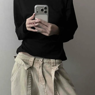 U-Neck Slim Fit Cotton Basic Long Sleeve T-Shirt