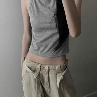 Ribbed Stretchy Slim Fit Semi-Crop Sleeveless