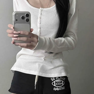 Henley Neck Button Slim Fit Polyester Long Sleeve T-shirt