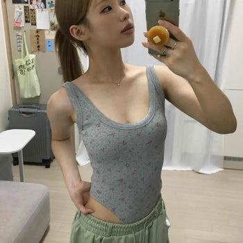 Ribbed Knit U-Neck Sleeveless Tight-Fit Mini Jumpsuit