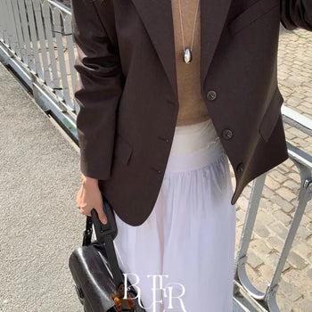 British Basic Blazer, Single 3-Button Jacket, Tailored Standard Fit, Autumn/Spring Loose Fit, Daily