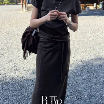 Selena wrap skirt, waist wrap strap long skirt, knit skirt