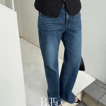 Claire Denim Pants, Washed Bootcut Straight Jeans Denim Pants