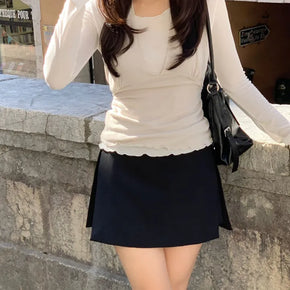 Wavy Frill Layered Halter Sleeveless Top + Long Sleeve T-shirt Set