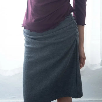 Maji Low Shirred Midi Skirt / Wedding Guest Look Elastic Slit H-Line Ribbed Skirt