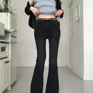 Pale High-Waisted Bootcut Denim Long Pants