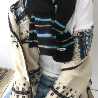 Vintage Brown Striped Muffler Striped Wool Scarf Unisex