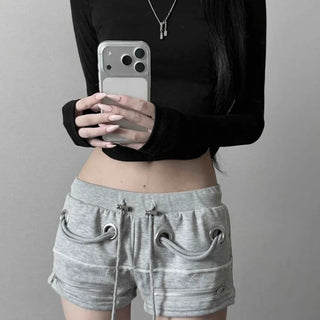 Gulim Tee Hand Warmer Cotton Blend Crop Long Sleeve T-shirt