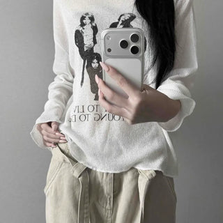 Boat Neck Lettering Diagonal Oversized 3/4 Sleeve T-shirt