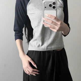 Slim Fit Contrast Round Neck Inner Long Sleeve T-shirt