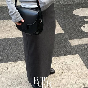 Viola H-line long skirt, slit Tencel wool spandex back slit straight long skirt