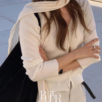 Plicate Long Scarf, Pleated Women's Spring/Autumn Slim Scarf Muffler