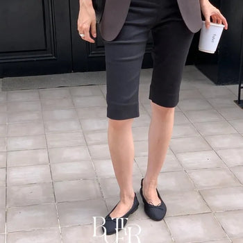 Lia Capri Pants, Knee-length Slim Fit Stretch Half Slacks with Slit Hem