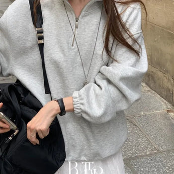 Roshe Half Zip Sweatshirt, Anorak Half Zip Sweatshirt with Drawstring Loose Fit Hem Drawstring Oversized Sweatshirt