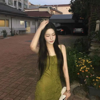 Square Neck Tie Strap Slim Fit H-Line Mini Dress