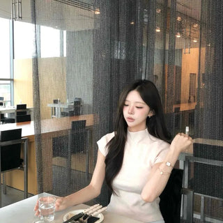 Half-Neck Wool Acrylic Short Sleeve Slim Fit Knit