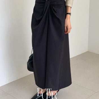 Or Twist Long Skirt, Waist Twist Drape Long Skirt, Transitional Bottoms, 2 Colors
