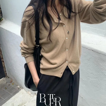Once Cashmere Cardigan, Round Neck Basic Long Sleeve Knit Cardigan Autumn Top 4 Colors