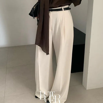 Nerd Single-Pleat Wide Slacks, Pintuck Long Pants, Autumn Transitional Bottoms, Wedding Guest Look, 3 Colors