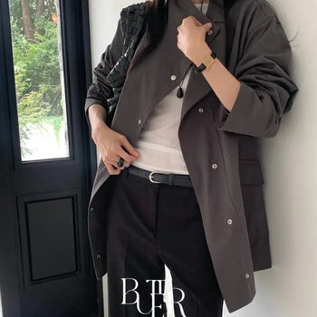 Bridge Field Trench Coat, High-Neck Snap Mid-Mid Field Jacket Spring/Autumn Outerwear 2 Colors