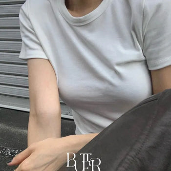 Plump short-sleeve T-shirt, round-neck basic slim-fit short-sleeve T-shirt