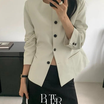 Melo Line Jacket, Collarless Single Jacket with Neckline Cutout, Autumn Transitional Outerwear, 3 Colors