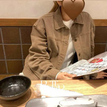 Mute Brown Dyed Jacket, Pigment Dyed Oversized Denim Collar Jacket