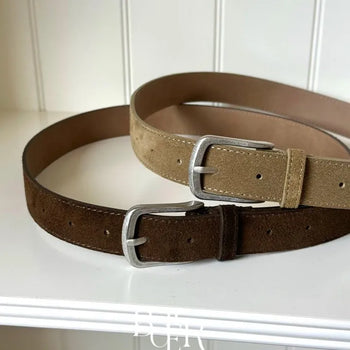 Suede belt, vintage silver buckle suede basic belt