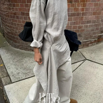 Cupro Blouse, Round Neck Asymmetrical Drape Oversized Blouse
