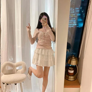 Suede High-Waisted Elastic Shirred Tiered Shorts Mini Skirt
