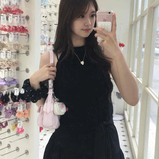 Halterneck Chiffon Frill Ribbon Waist Tie Flare Delicate Fit Mini Dress