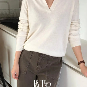 Lorraine Polo Knit, Collared V-neck Cashmere Fine Wool Three-quarter Sleeve Long Sleeve Knit