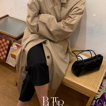 Turtleneck coat, high-neck stand-collar trench coat, long trench coat