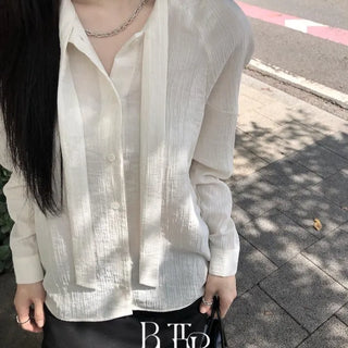 Camellia Blouse, Tie-Printed Wrinkle Shirt Loose Fit Autumn