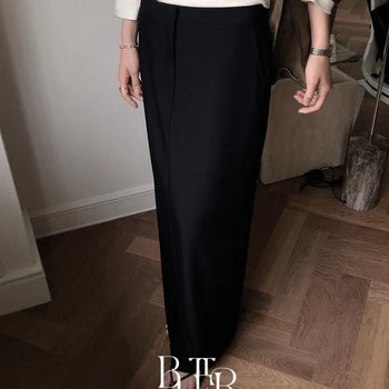Bridge wool skirt, long H-line slim long skirt