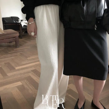 Veil Wave Pants, Wrinkle Flowy Wide Elastic Long Pants