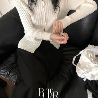 Ribbed Cashmere Cardigan, Ribbed Slim Fit Round Neck Knit Cardigan